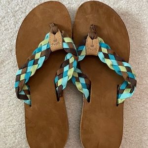 NEW Eliza B Blue and Brown Braided Flip Flops